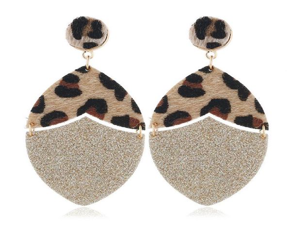

classic glitter leather oval drop statement earrings for women gold tone leopard cheetah leather geometric earrings jewelry2195074, Silver