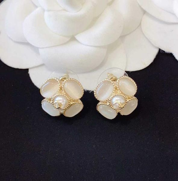 

flower stud earring with white beads and pearl for women engagement women wedding jewelry gift ps36559177402, Golden