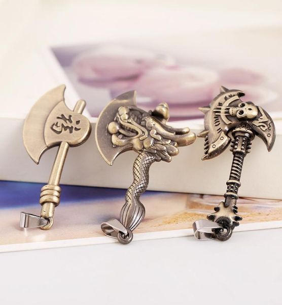 

new american 3 styles diy rhodium plated ax shape skull head dragon head pendant alloy necklace accessories pendant charm necklace5028991, Silver