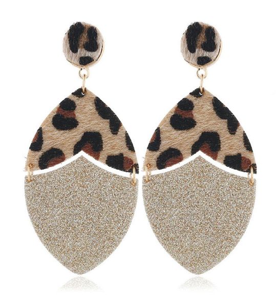 

classic glitter leather oval drop statement earrings for women gold tone leopard cheetah leather geometric earrings jewelry5153154, Silver