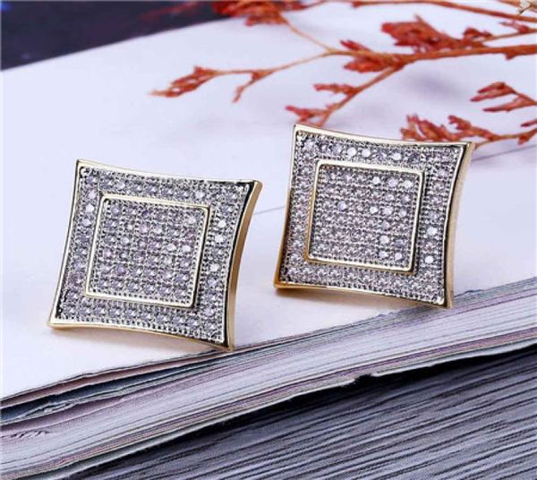 

hip hop bling sparking mens boy jewelry gold black color kite square shape simple micro pave cz screw back earring6957873, Golden;silver