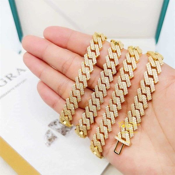 

fashionable luxury high end exquisite 15mm double row stone iced out vvs1 moissanite cuban chain necklace for men, Silver