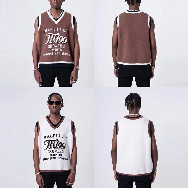 

knitted sweaters sleeveless v neck pullover vest oversized men's
