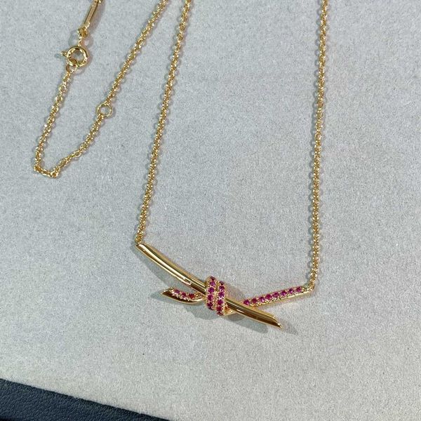 

high version v gold cnc high-quality tiffay knot qixi necklace 18k rose blue knot can, Golden;silver