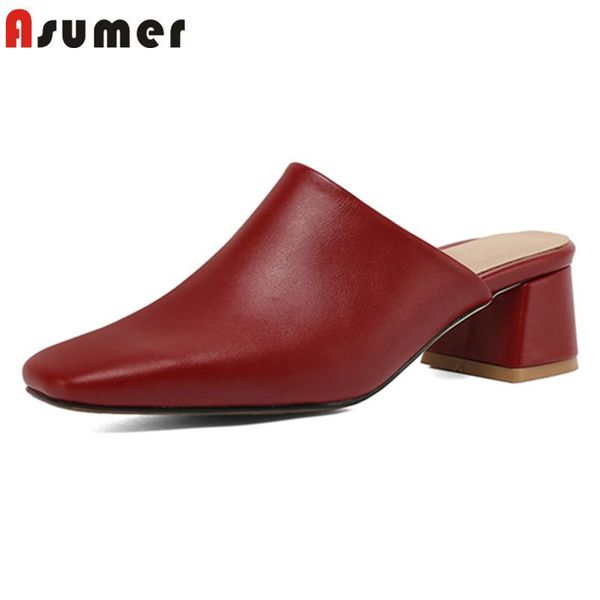 

dress asumer mules 2022 plus size 3450 women pumps square toe thick heel solid colors casual party shoes women high heel shoes, White