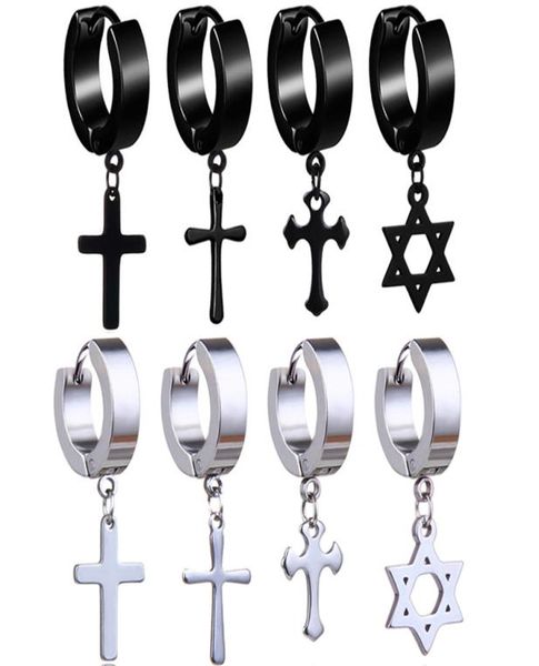 

stainless steel cross star dangle fake piercing earrings men hypoallergenic nonpiercing clip on hoop earrings for women punk jewe1053628, Silver