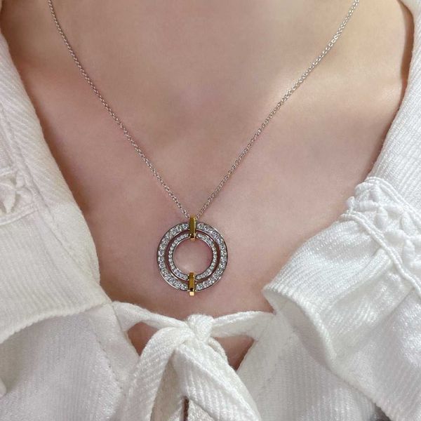 

original tiffay round full diamond colorful necklace v gold inlaid t1 double ring collar chain mesh red fashion light luxury couple, Golden;silver