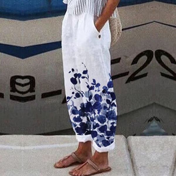 

men's short floral harem pants summer casual cotton linen elastic high waist loose female vintage pockets trousers streetwear 230625, White;black