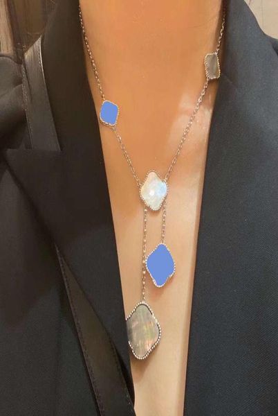

elegant irregular sixflower pendants necklace 4four leaf clover charm bracelets bangle chain 18k gold agate shell motherofpear8578717, Silver