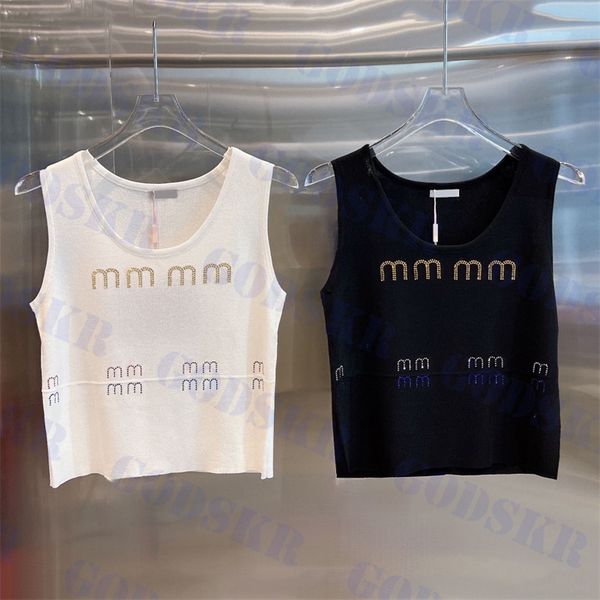 

designer tanks womens t shirt letter diamond camisoles summer knitted clothes two colors, Black;white