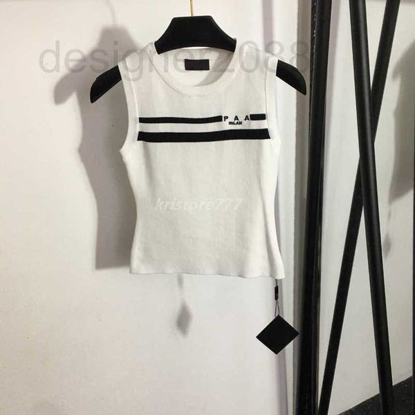 

women's t-shirt designer new women tee knits t shirts with striped embroidered letter girls crop runway brand stretch sleeveless pullo, White