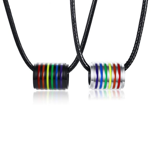 

rainbow pendant necklace for women mens stainless steel cylindrical pendant necklace lgbtq accessories bisexual fashion jewelry6439732, Silver
