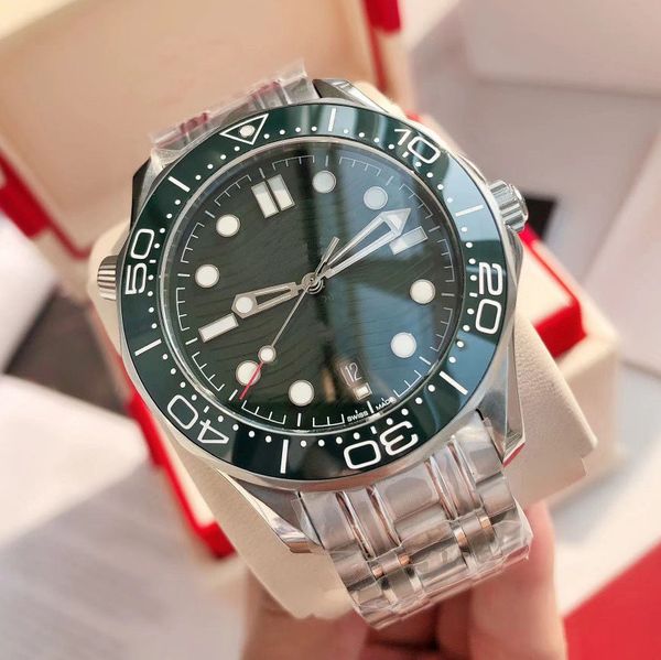 

seamaster 300 business luxury men s watch automatic mechanical fashion diving watch glow ceramic outer ring rotating stainless steel waterpr, Slivery;golden