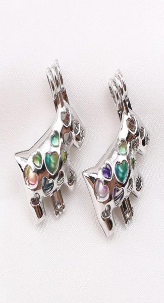 

10pcs cute animal cow love heart oyster pearl cage jewelry perfume essential oil diffuser cage lockets pendant necklace charms7714160, Silver
