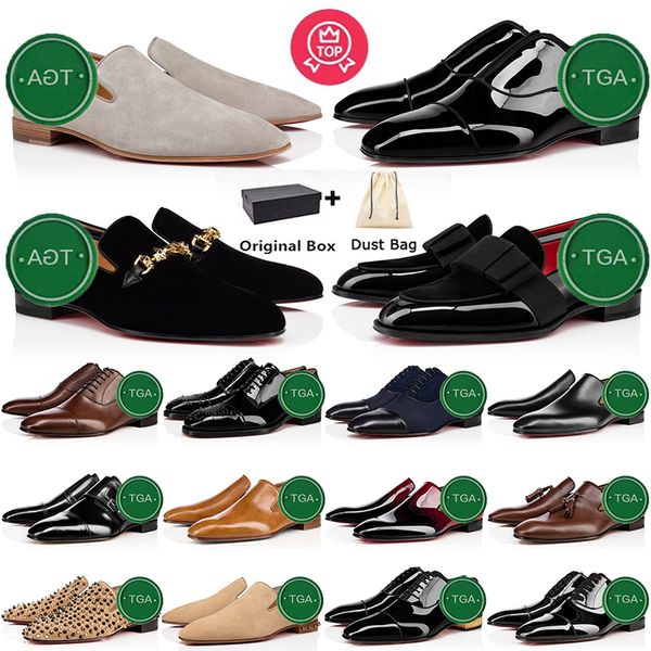 

luxury men dress shoes loafers sneakers louboutiny red bottoms suede patent leather rivets slip on business party sneakers wedding plate-for, Black