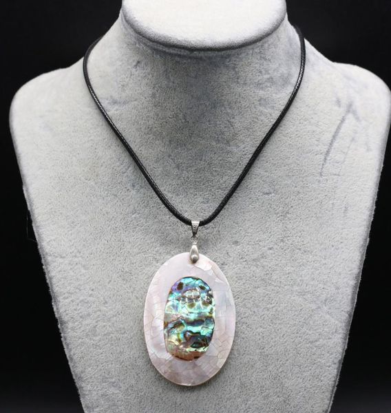 

customizable necklace natural mother of pearl abalone shell pendant necklace egg shape jewelry leather rope chain ethnic style cha9723332, Silver