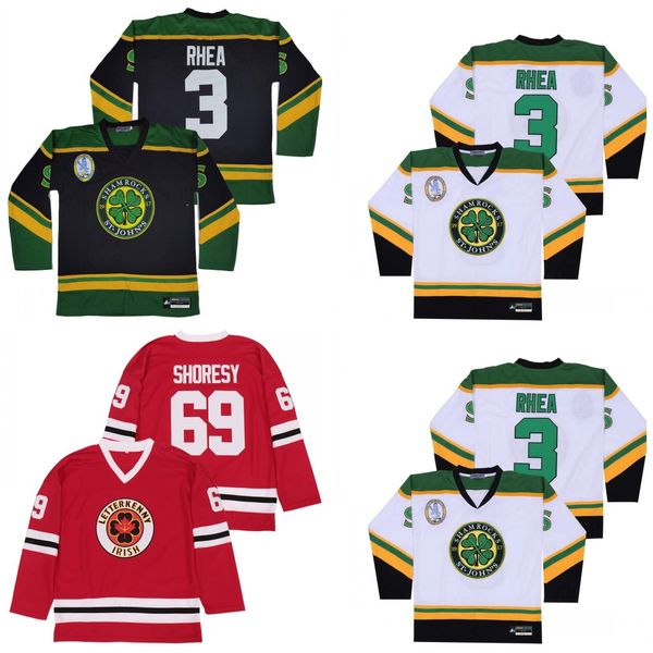 

#69 shoresy letterkenny irish tv series the boss rhea goon movie st john's shamrocks green white red hockey jerseys size m-xxxl, Black;red