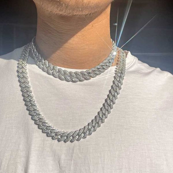 

hip hop chain mans jewelry 13mm 2 rows in stock 925 sterling silver chain necklace vvs moissanite cuban link chain necklace