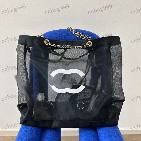 

designer womens shoulder bag mesh bag transparent hollowed-out print bag matelasse chain tote crossbody bag large capacity shopping bag trav