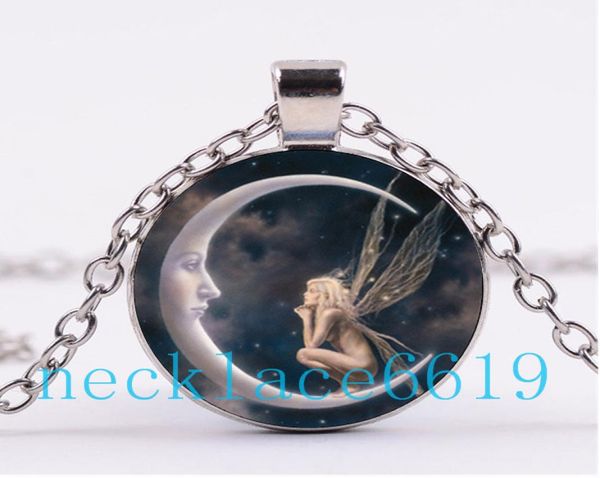 

10pcs moon fairy necklacependantchristmas giftbirthday giftcabochon glass necklacesilverblack fashion jewelry r9729851936, Silver