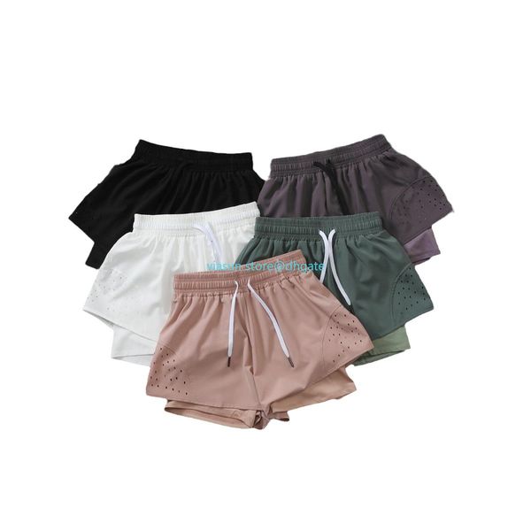 

lu17 yoga shorts women's summer sports quick dry fake two pieces yoga pants anti glare fitness running elastic sports shorts
