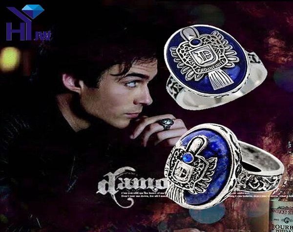 

vintage the vampire diaries ring d damon stefan039s elena punk rings lapis lazuli blue crystal moives jewelry us 6125007716, Golden;silver