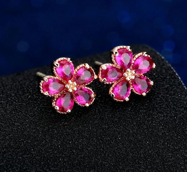 

new red flower stud earings for girls summer daily wearing wedding party bijoux accessories rose gold plated piercing earring jewe8155041, Golden;silver