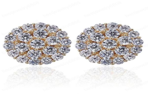 

hip hop full zircon round ear studs men women zircon earrings luxury designer jewelry gold silver mens diamonds earrings gifts1475049, Golden;silver