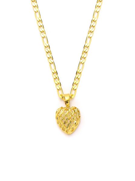 

reseau spacing heart pendant 14k solid yellow gold gf italian figaro link chain necklace 24quot 3 mm womens9161396, Silver