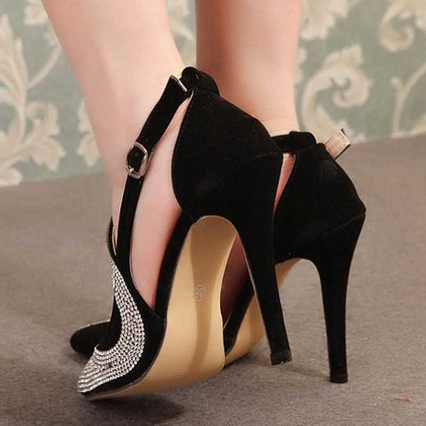 

lady sandals heels comfortable and fashionable colored light mouth single shoes women's rhinestone thin black pointed high