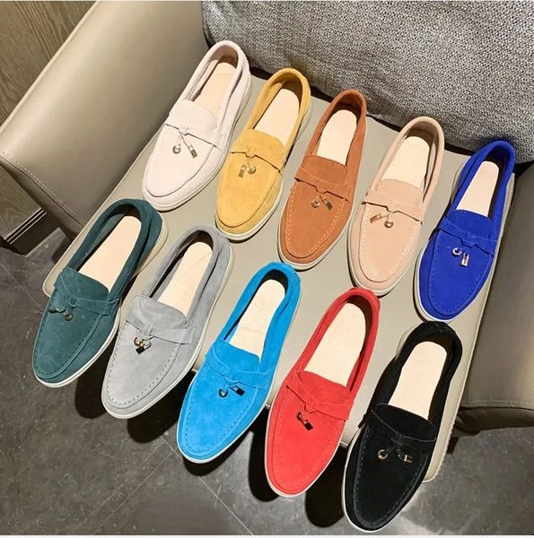 

loro piana casual shoes summer charms walk loafers men womens mental decor chic designer flats slip on thick sole buckle flat heel, Black