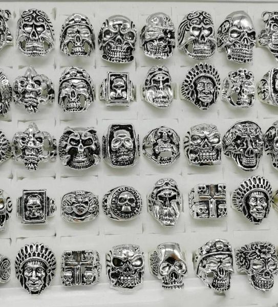 

titanium steel silver love ring punk style 30pcslot skull rings mix silver gold skeleton big sizes men039s women metal jewelry7020254