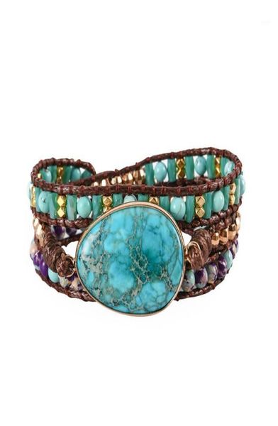 

2021 tennis boho semi precious stone antique handmade wax cord wrap bracelet multi layered vintage beads bracelets drop 17432868, Golden;silver