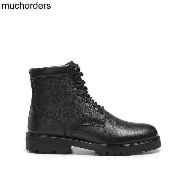 

brunello cucinelli (bc) autumn and winter new men's lychee leather lace up wool lining thick ankle boots, Black