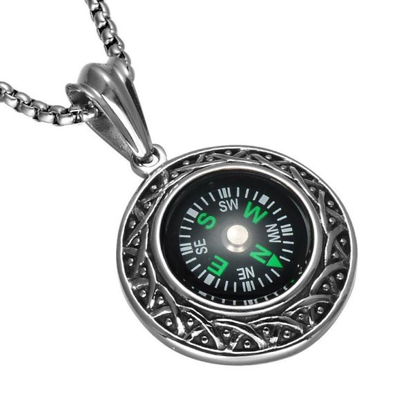 

compass pendant necklace round shape stainless steel pendant long 60cm chain male and female compbum jewelry8997054, Silver