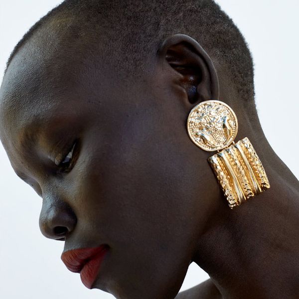 

leading lady fancy 2023 you are the trend dangle drop earrings old fashion 18k 3d hard alloy electroplated gold new stylish unique coin bran, Silver