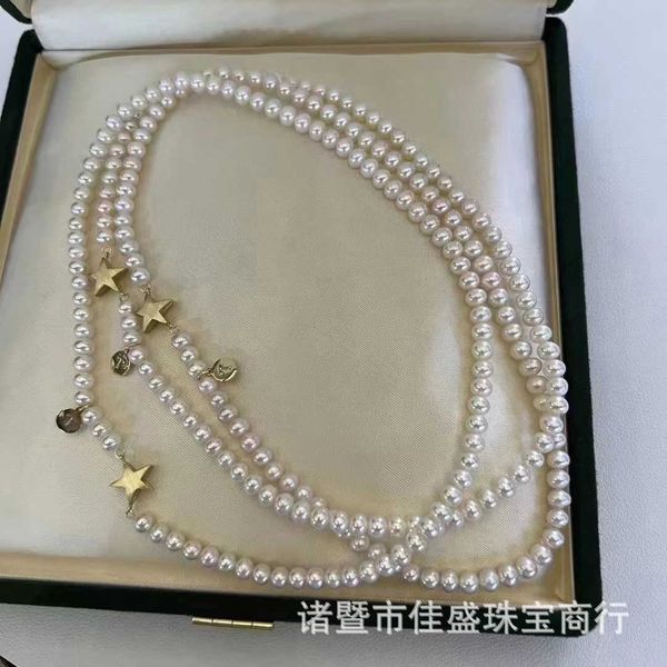 

internet celebrity tiffayffay's same star iron clasp necklace natural fresh water pearl 5-6mm near-round bright matte brushed, Silver