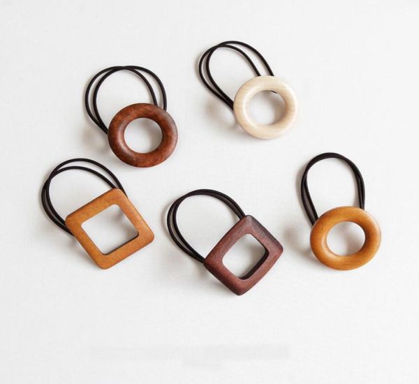 

lady rubber band geometry wooden hair rope women hair accessories korean round female square ponytail6826327, Golden;silver