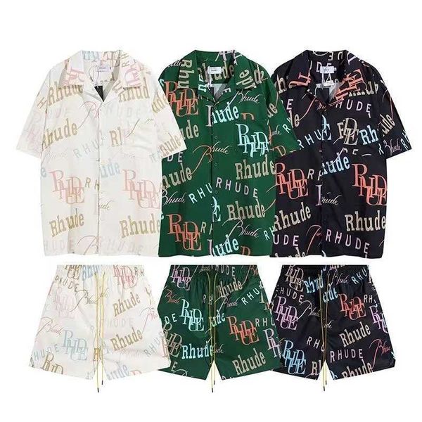 

2023 men's and women's shorts shirt high version fashion brand rhude color letter printing drawstring american trend t-shirt short, White;black