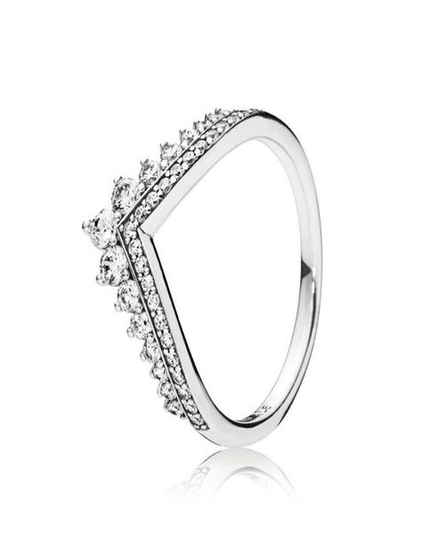 

clear cz diamond princess wish ring set original box for 925 sterling silver women girls wedding crown rings1073012, Slivery;golden