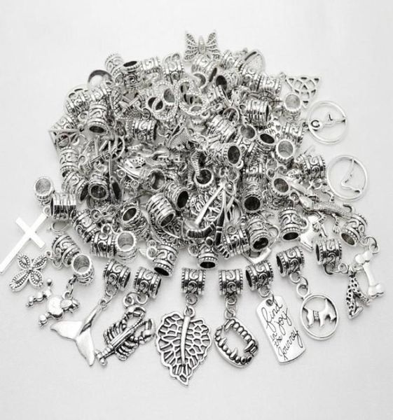 

100pcs/lot alloymixed vintage charms pendant big hole beads fit charms bracelets necklace diy jewelry making3650309, Bronze;silver