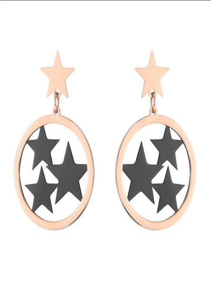 

stud 316l stainless steel hollow round four gold black star earrings titanium female rose no fade8325197, Golden;silver