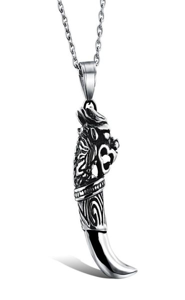 

man wolf tooth necklace pendant for men boy fashion brave wolf tooth dragon stainless steel vintage jewelry necklaces gx9433244560, Silver