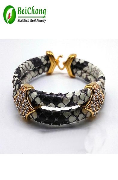 

bc fashion python skin 5mm men with silver stainless steel box circle bangle bracelet for watch gift5868950, Golden;silver