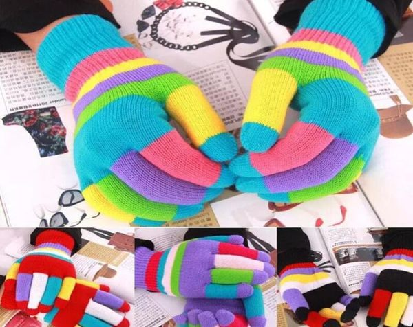 

ins winter xmas boys girls multicolor rainbow knitted gloves cute children colorful stripe finger gloves kids warm berlin gloves2595758, White