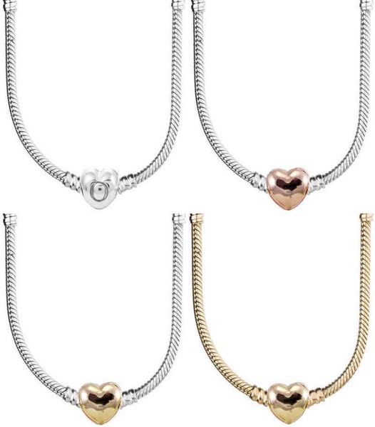 

original rose gold smooth love heart clasp chain necklace 925 sterling silver for bead charm diy jewelry9288418