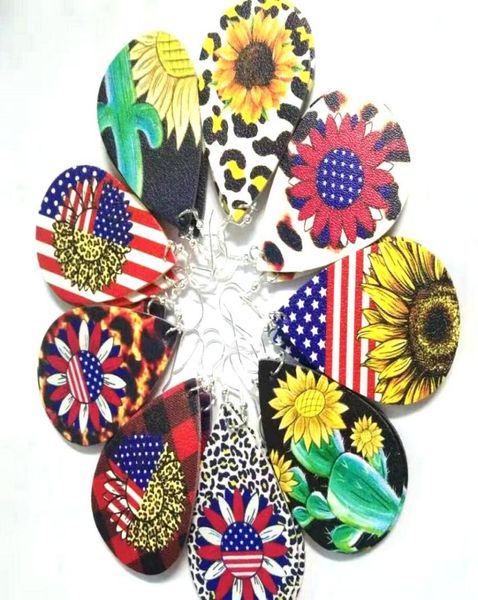 

new fashion spring printed rose flower leather earrings for women boho personalized silver korean water drop jewelry5171947