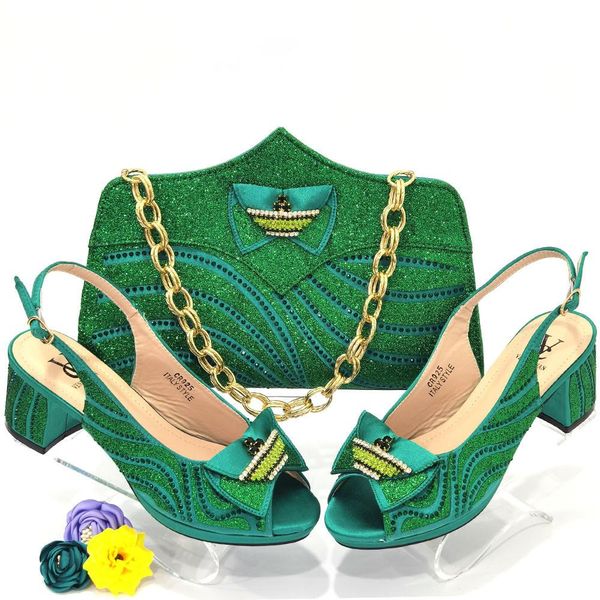 

dress plus size 41 42 43 women's shoes and bags set wedding date and party heels italian style whith green color, White
