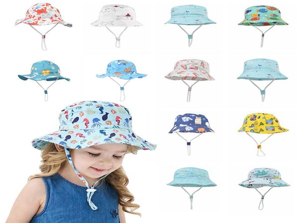 

5pcs kids baby sun hat cartoon printed bucket hat cap 5m8y 26 colors boys girls fashion wide brim adjustment visor caps uv protec7200766, Yellow
