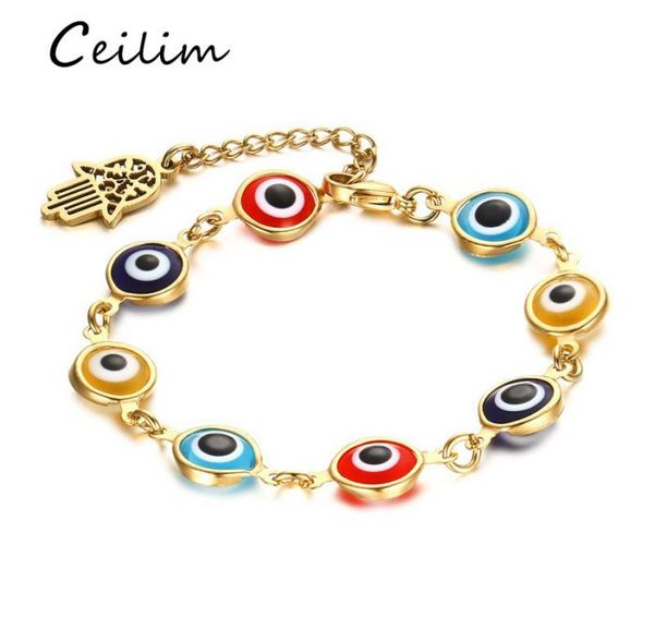 

stainless steel bracelets jewelry gold plating turkish lucky eye bracelet with hand charms 2017 fashion gifts1255650, Black